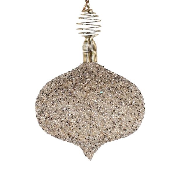 Beaded Onion Shape Christmas Ornament Gold Silver 5x4.5" Holiday Decor Christmas - Picture 3 of 16